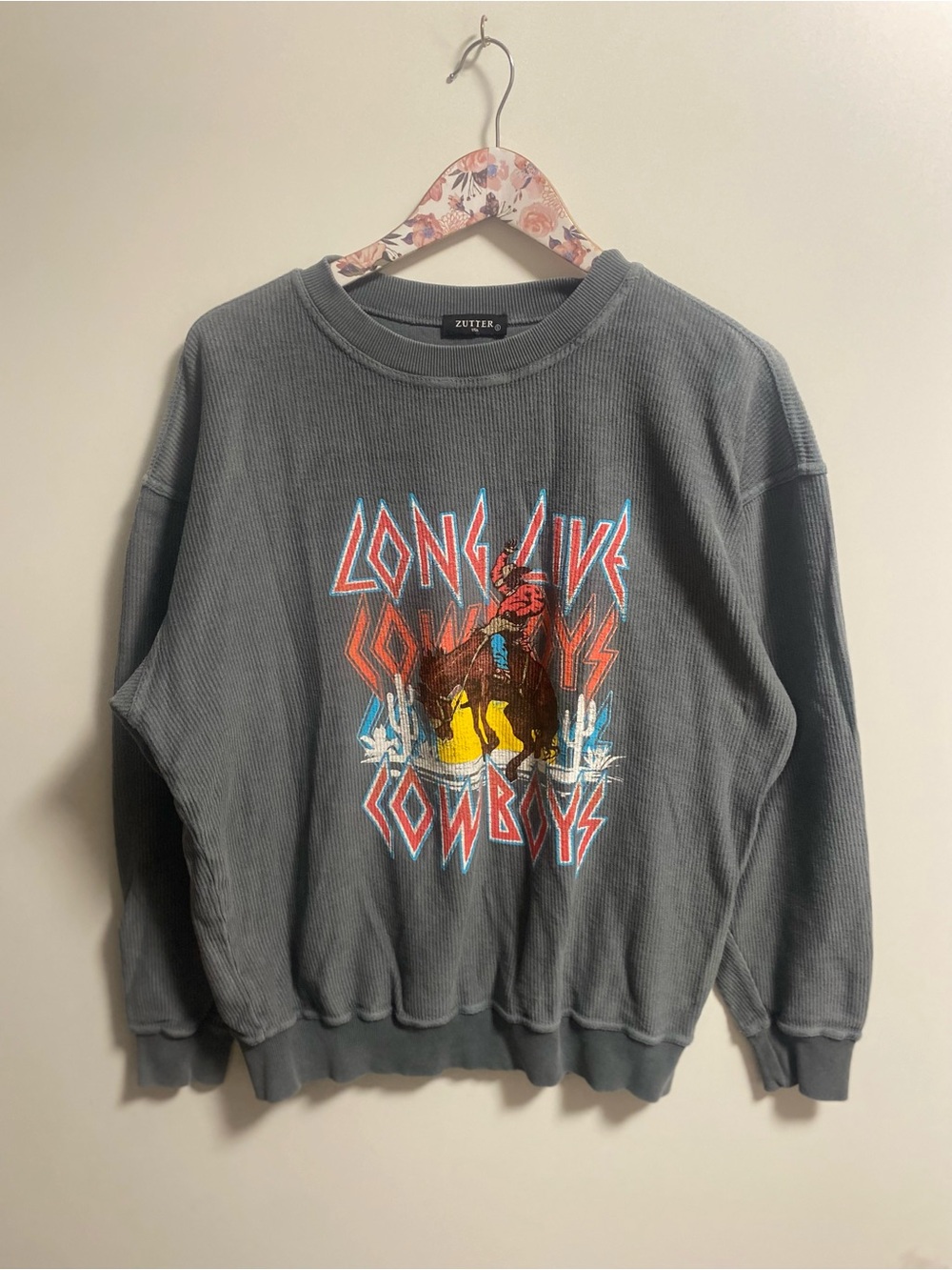 Zutter Gray 'Long Live Cowboys' Graphic Crewneck Sweater